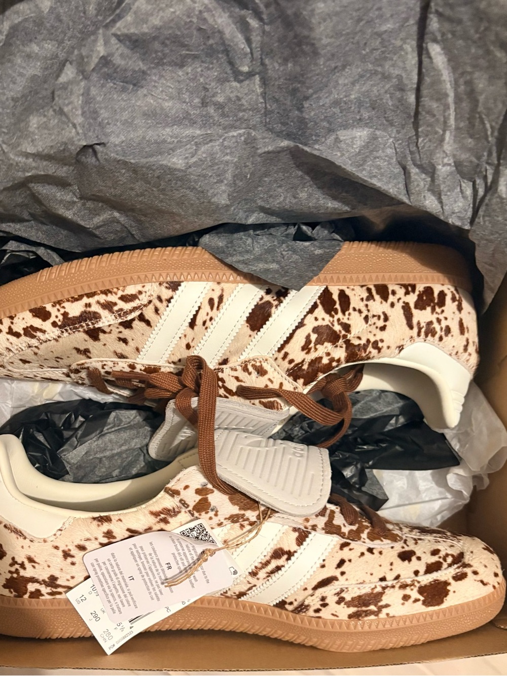 adidas Cow Print Low-Top Sneakers in Brown and White